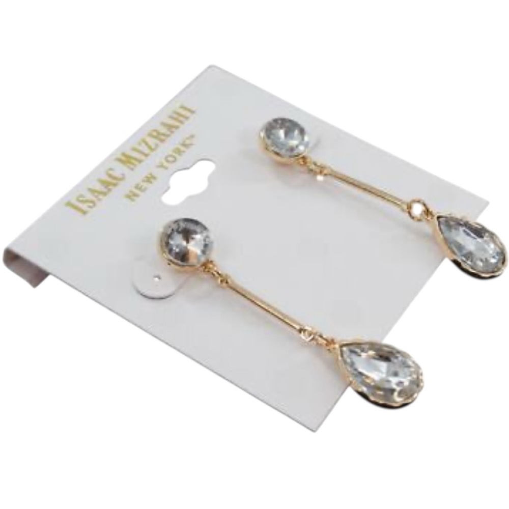 Isaac Mizrahi Gold/Clear Crystal Drop Earrings NWT‎ - Picture 4 of 7